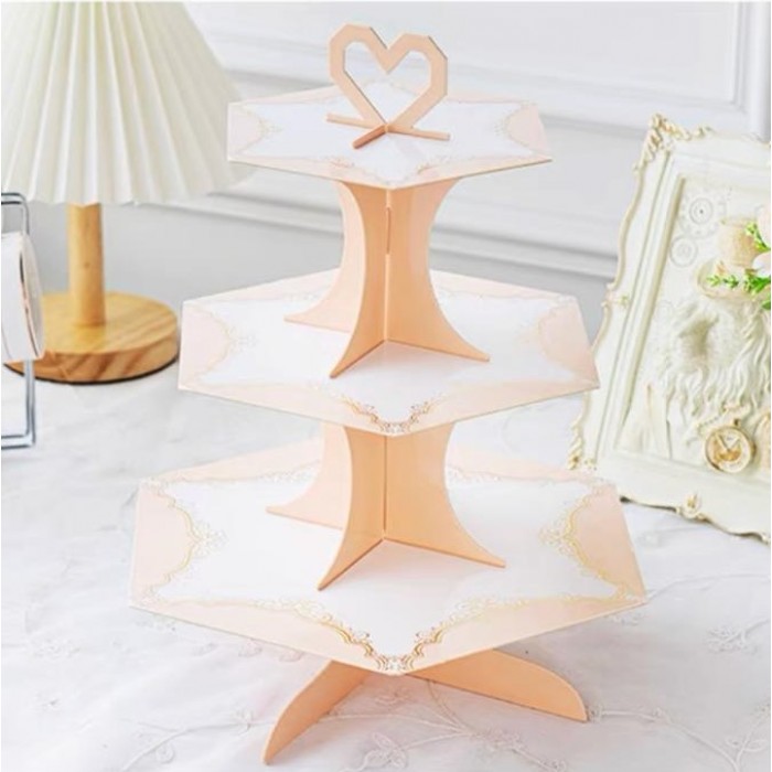3 TIER DISPOSABLE CAKE STAND (PINK MARBLE)