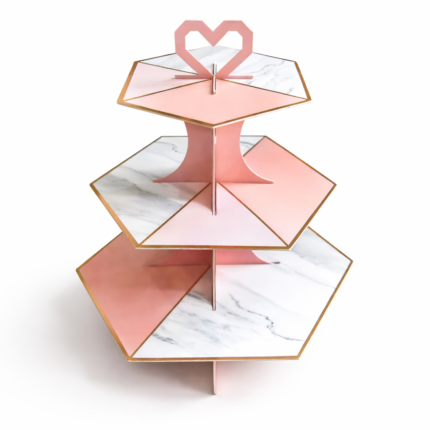 3 TIER DISPOSABLE CAKE STAND (PINK MARBLE)